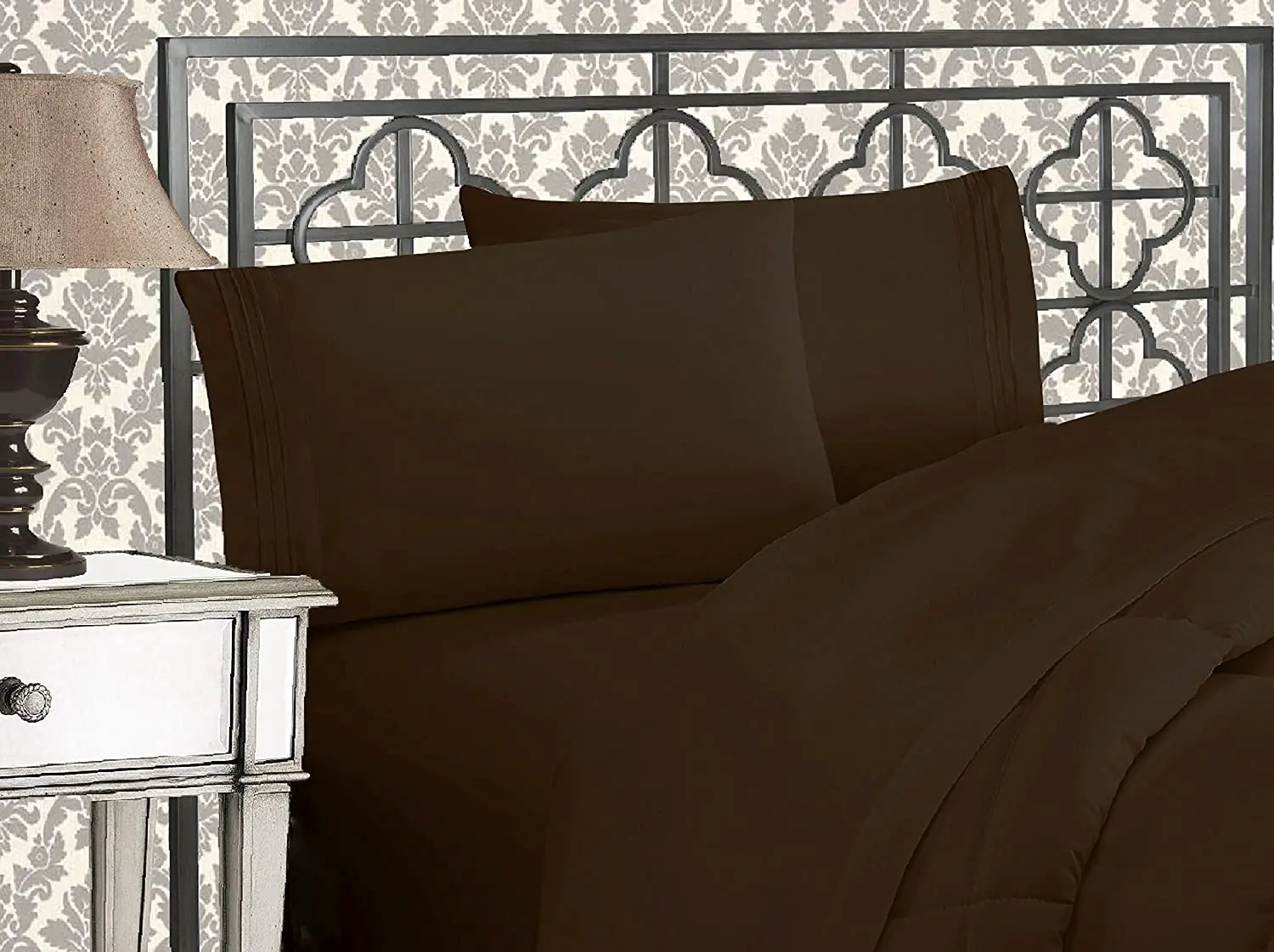 Wrinkle and fade resistant brushed microfiber with classic three lines embroidery solid color bed sheets