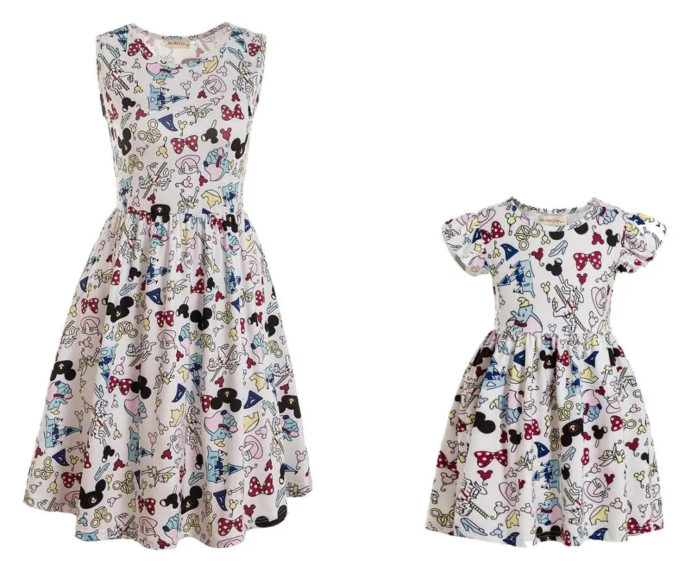 
Beach Wear Mommy and Me Clothing Princess Dress kids casual dress black floral printed baby clothes mommy and me outfits summer 