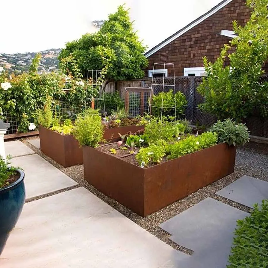 Vintage Custom Printed  Corten Steel Black Big Size Garden Outdoor Flower Pots Large Planter Box