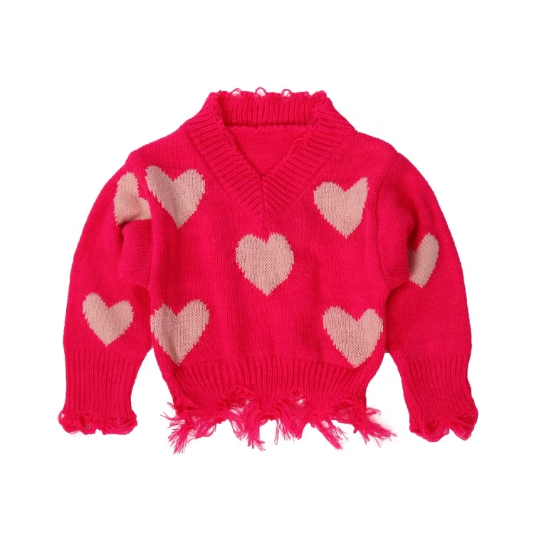 2020 New Arrival Mommy and Me Heart-shaped Distressed Sweater customizable  Sweater
