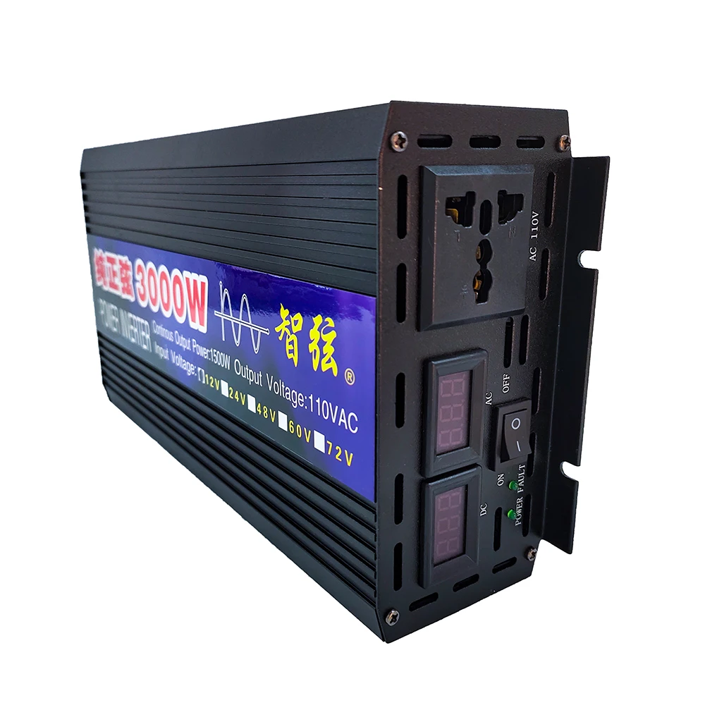 Pure Sine Wave Inverter 1800w Power DC 12V 24V To AC 220V Voltage 50/60HZ Converter Solar Car Inverters With LED