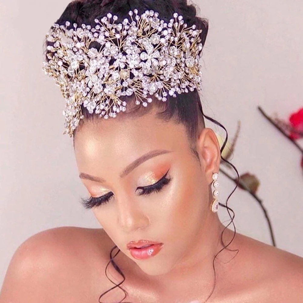 Тиары и короны для свадьбы Miss World с золотым фианитом невесты торжественных мероприятий большая свадебная тиара