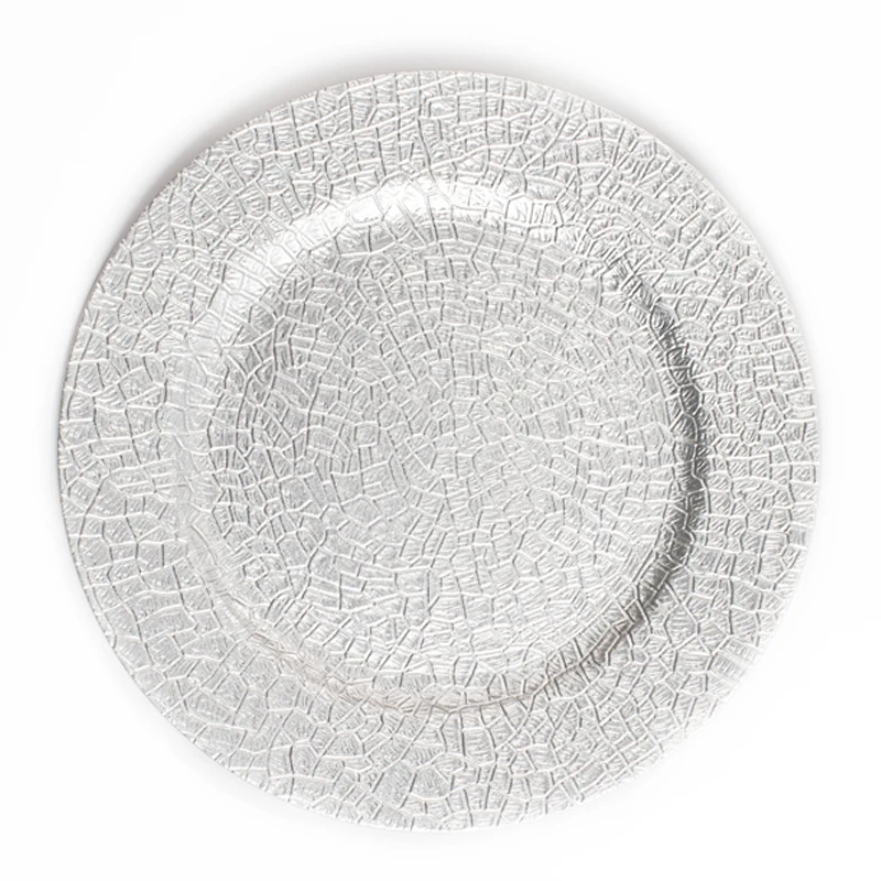 Elegant Reusable PP Plastic Crocodile Plate Silver Table Chargers for Dinner Wedding Plates