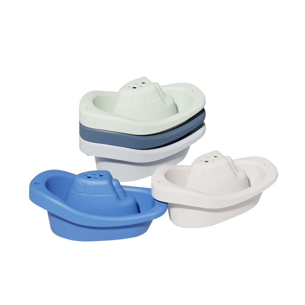 New Arrival Eco-Friendly Baby Shower Infants Water Silicone Stacking Cups Tower Seaside Beach Suction Boat Bath Toys For Kids