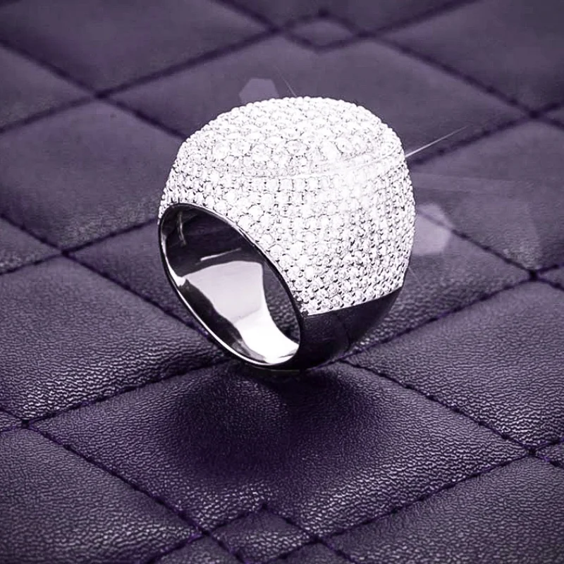 GRA Hip Hop Iced Out Bling 925 Sterling Silver Pass Diamond Tester  VVS Moissanite Cluster Signet Cube Ring for Men