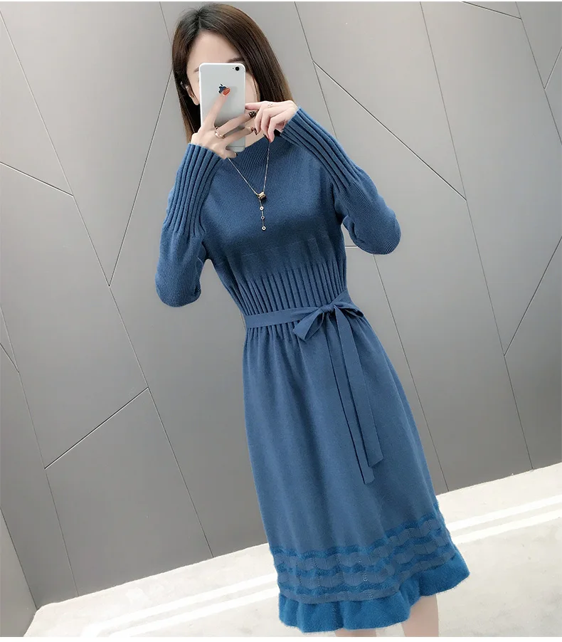 2020 spring new arrival high neck slim fit lovely girls long sweater