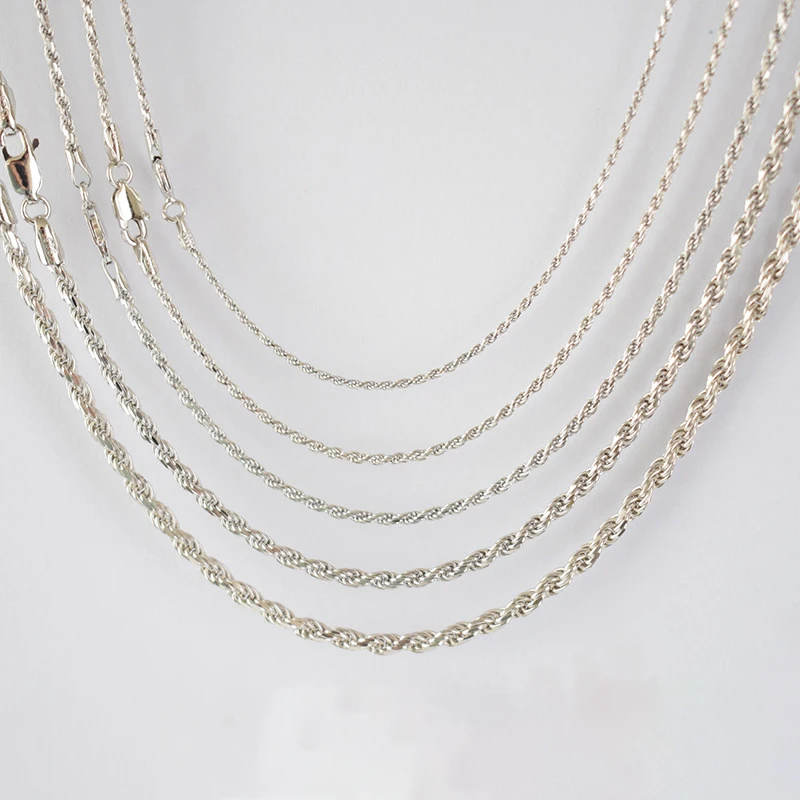 men women style hypo-allergenic solid pure 925 sterling silver twist rope chain
