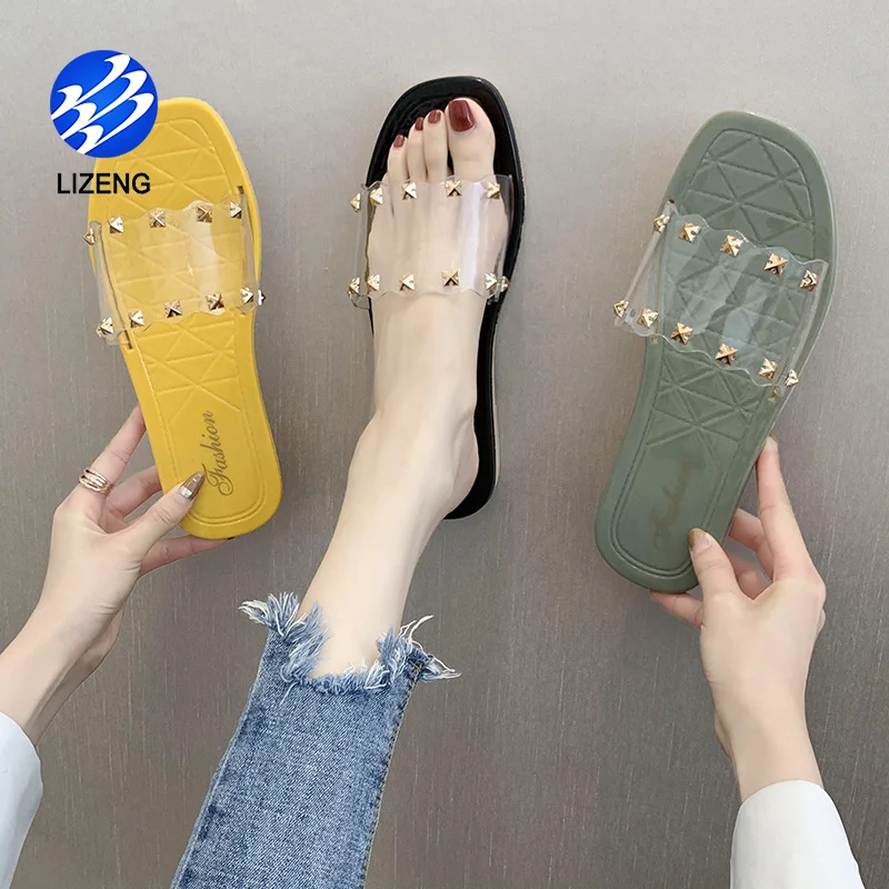 
Ins New Arrival Open Toe Inlaid Rivet Korea Sandal Slippers For Sexy Ladies 