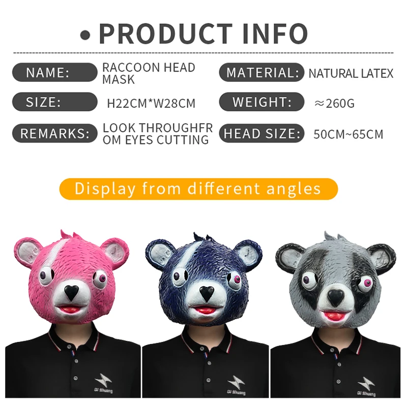 Custom Realistic Halloween Latex Animal Mask Cosplay Party Cute Little Raccoon Mask Masquerade Show Props