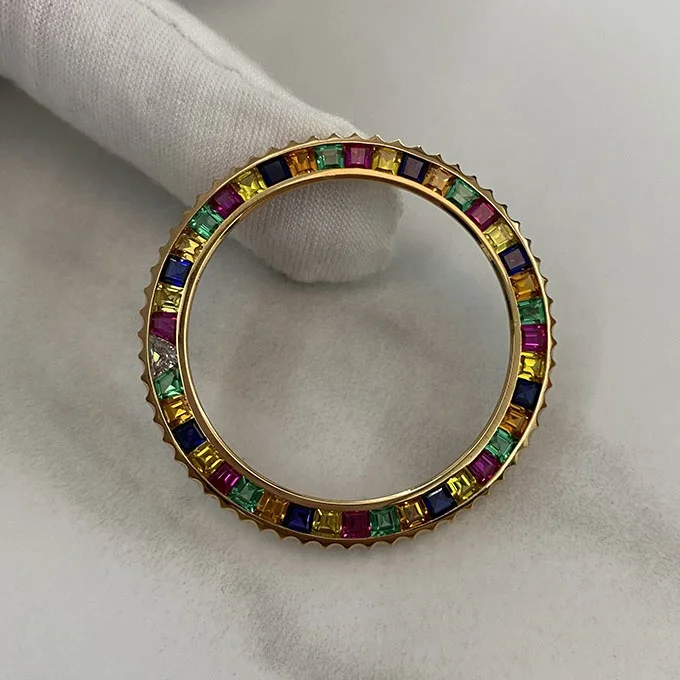 Ручная работа, радужные конфеты, 18 карат, цвет розового золота, лабораторный Выращенный драгоценный камень, синтетический Танзанит, драгоценный камень, Безель, индивидуальные часы для мужчин и женщин