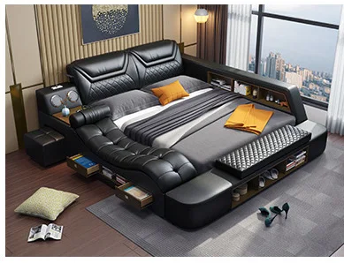 Multi-functional tatami storage leather bed