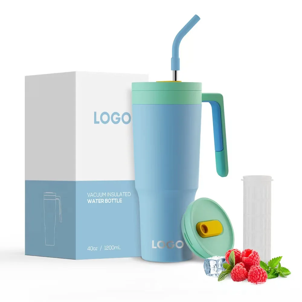 Eco Friendly 40oz Double Wall Stainless Steel Beer Tumbler Insulated Travel Mug Vacuum Coffee Cup With Straw Lid And Brush