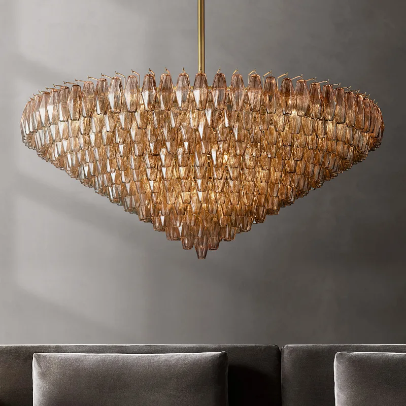 Custom chandeliers pendant lights led luxury gold high ceiling light hanging american glass all copper crystal modern chandelier