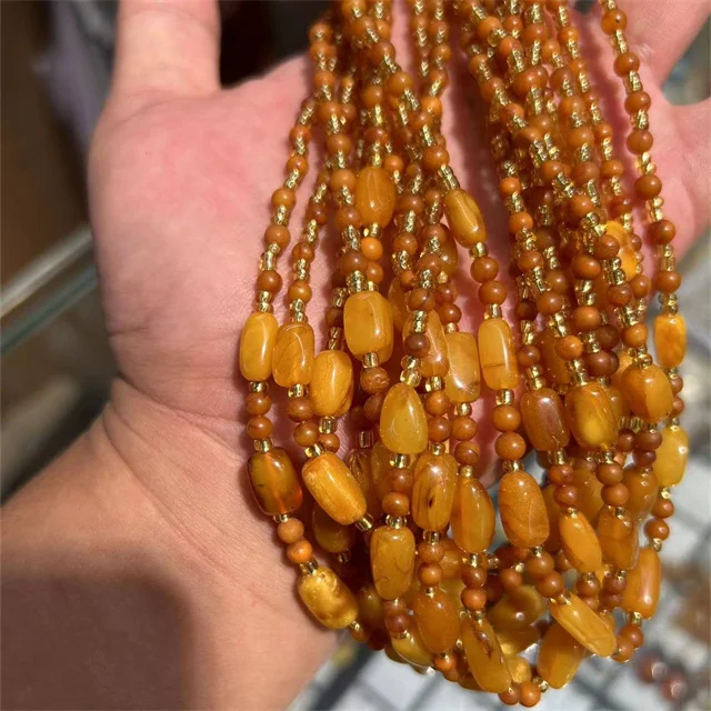 Wholesale crystal spiritual gem stone jewelry round bead natural  dark yellow Baltic amber crystals necklaces for gift
