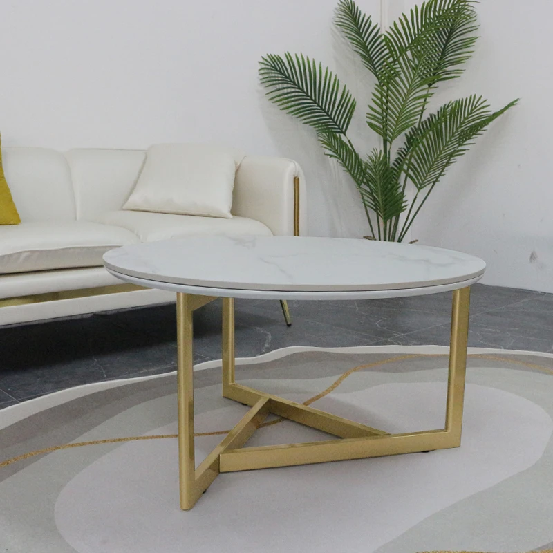 Modern Metal Rock Panel Top Luxury Coffee Table Round Dining Room Sets Cafe Side Table Sets Living Room Table