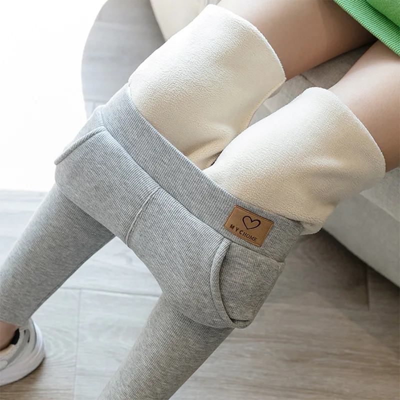 Winter Thick 350/450 g Cashmere Warm Women Pants Fashion Thin Leg High Waist Side Pocket Fleece Fuzzy Warm Women Leggings