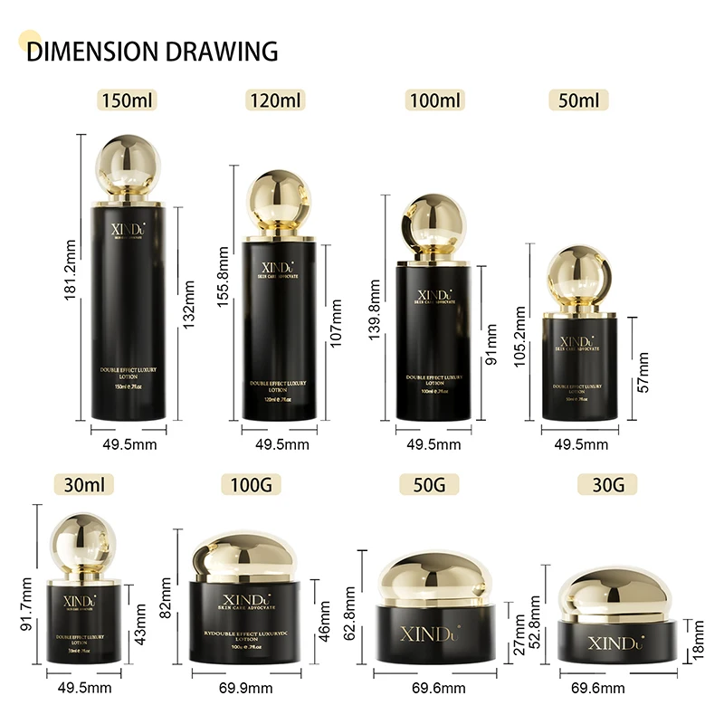 Luxury Wholesale Gold Ball-Shaped Glass Bottle Set Unique Lotion Pump Cream Jar with Offset Printing for Cosmetic Use