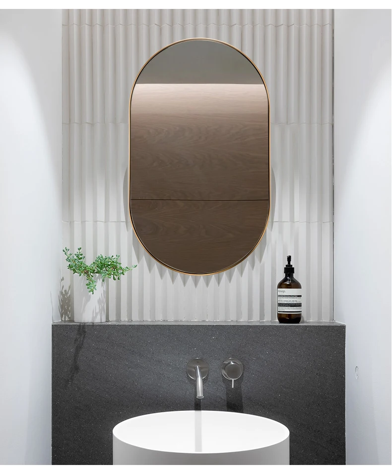 MOK Stainless steel Framed Wallmounted Brushed Copper Metal Oval Mirror