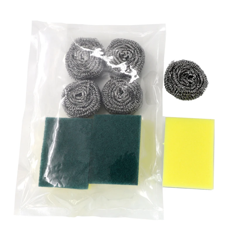 High Absorbent Bamboo Fiber Kitchen Dish Cleaning Sponge Scrubber Stainless Steel Ball Set