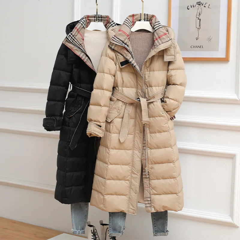 Factory price long down winter hooded goose down jacket winter jacket brand