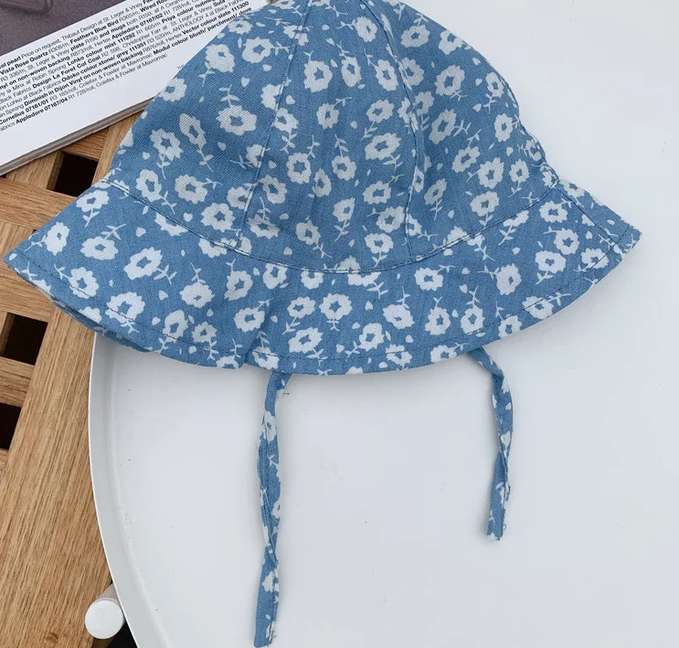 
2021 Korean summer thin section baby fisherman hat casual simple cotton children floral fisherman hat beach lace-up visor cap 