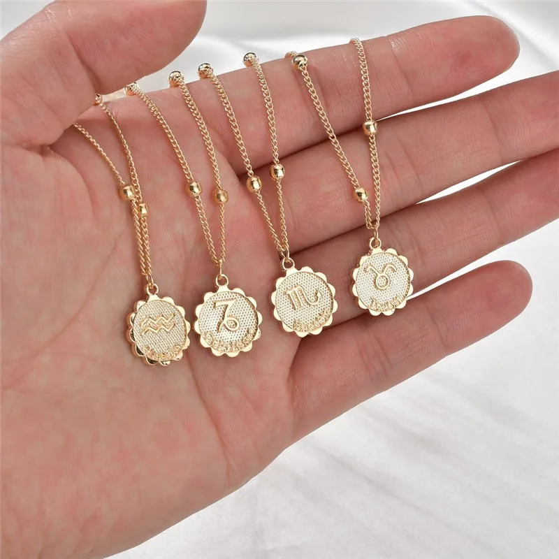 
European fashion tide brand relief 12 constellation pendant French retro fantasy baroque twelve constellation necklace 