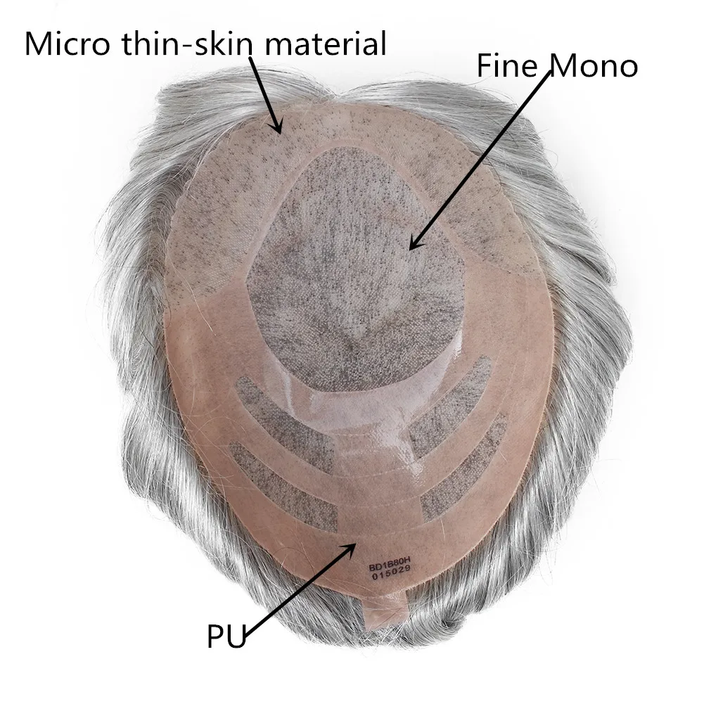
#1B80 Men Unit Durable Hair Replacement Nature Grey Hair Toupee Fine Mono Thin Skin Front Mens Toupee Systems Gents Hair Wig 
