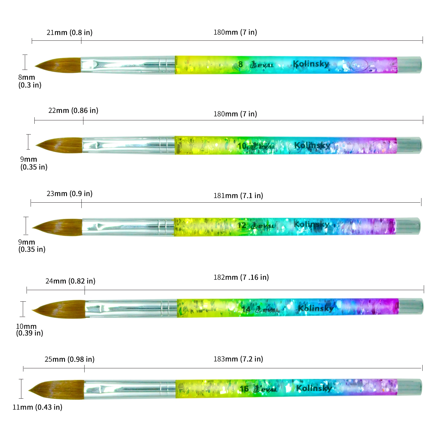 1 шт. Eval Радуга цвета морской волны 100% колонковая щетка для волос акриловый Фрезер для ногтей cо шлифовальными щетка Профессиональная УФ-гель для ногтей, для маникюра