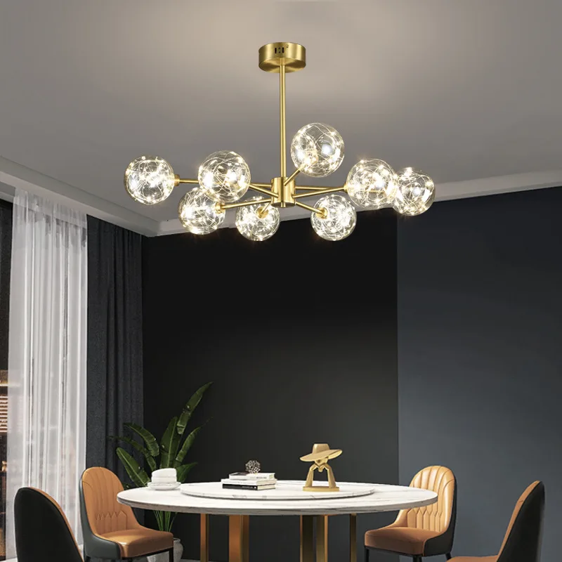 Magic Bean Glass Ball Chandelier Light Contemporary Style LED Pendant Light Modern Brass Light Fixture