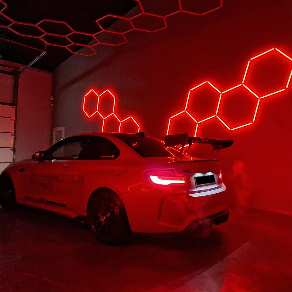 5 Grid Led Light Honeycomb Garage Lamp Led RGB Light Hexagon Modern Ceiling Lights for Auto Detailing Shop Garage