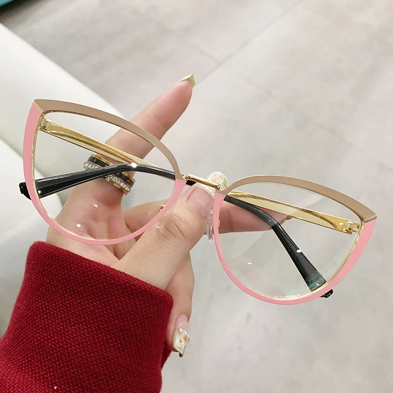 2024 Cat Eye Glasses Frame Fashion Metal Glasses Anti Blue Light Glasses For Women