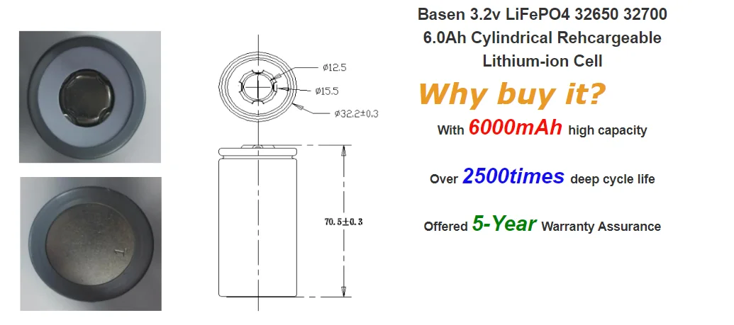 
3.2v 32650 lifepo4 battery 6000mAh full capacity rechargeable battery for E-bike battery pack 