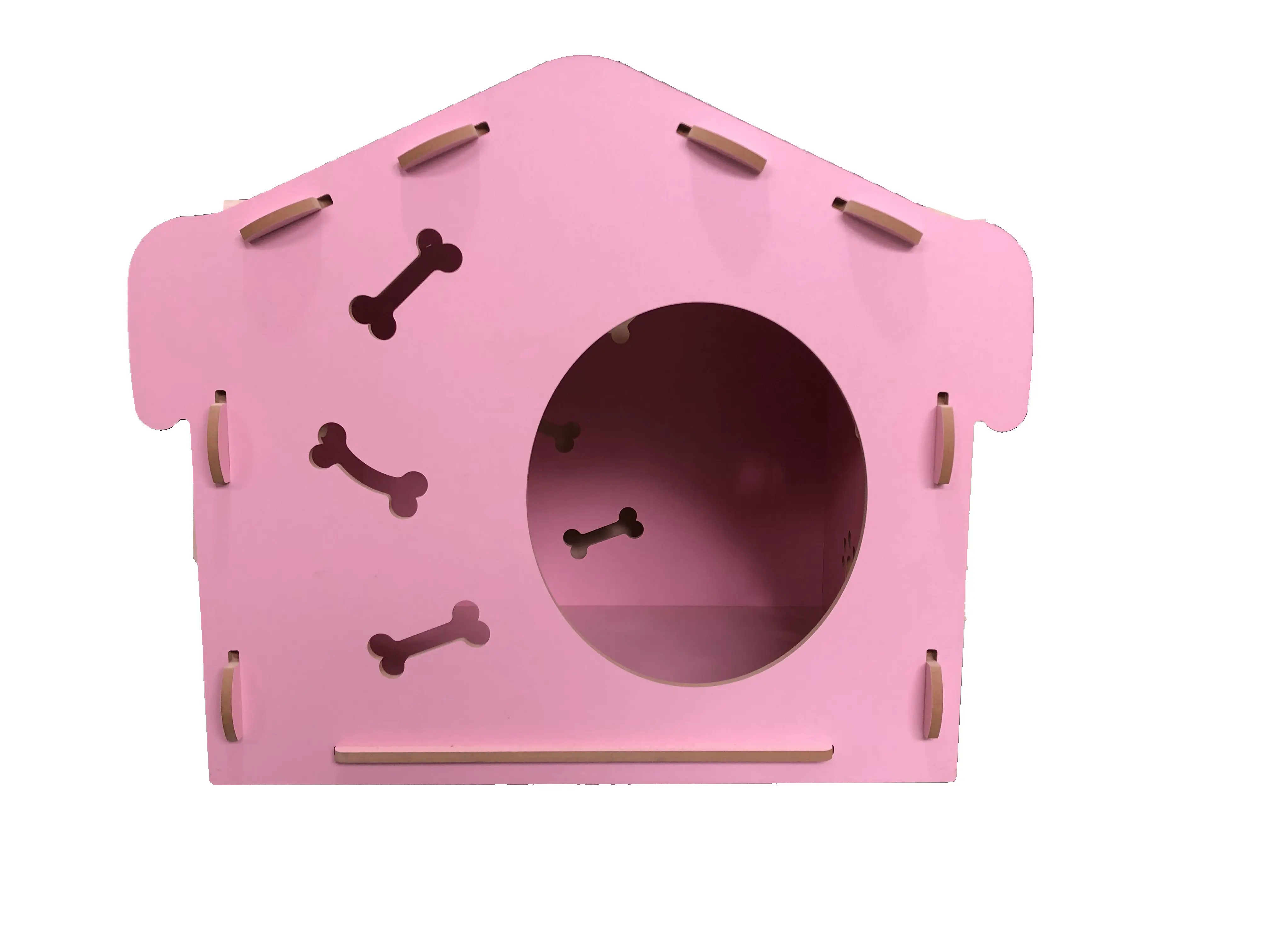 2022 new product factory outlet MDF material burlywood  pink cute wooden  pet cote doghouse