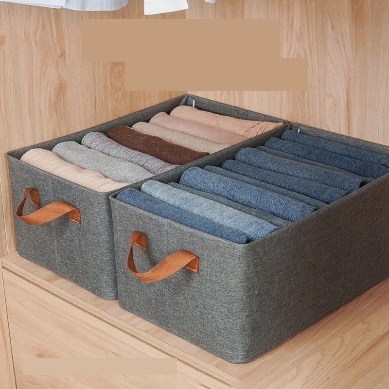 Collapsible Clothes Organizer For Jeans Washable Fabric Closet Storage Box Drawers Foldable Clothing Storage Bins With Handle