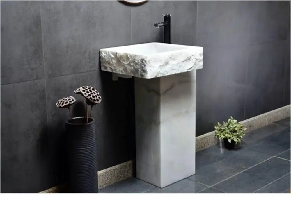 Free standing bathroom decoration natural White marble pedestal stone sink