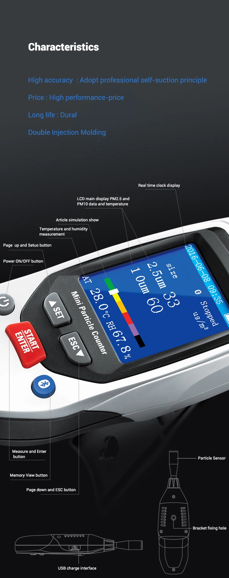 
CEM DT-96B pm2.5, pm0um professional laser particle counter for cleanroom gas particles Mini Particle Counter 