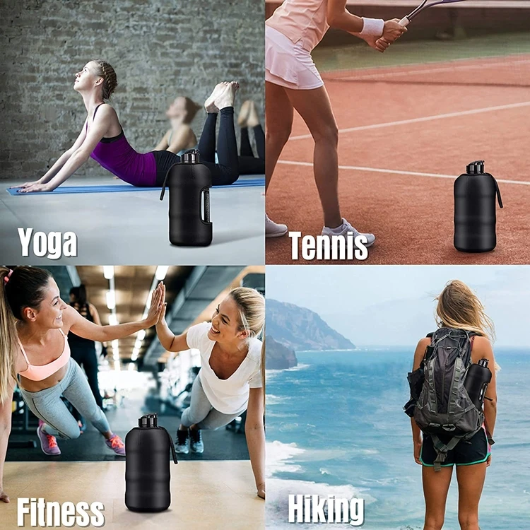 Customization Half Gallon and Straw lid BPA Free Sports Water Bottle Jug with Handle 2.2L Water Bottle with Sleeve