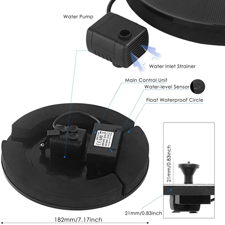 9VDC 2.4W 70CM 150LPH Outdoor Indoor Floating Solar Powered Water Fountain Factory with LED lights And Battery for Garden Pool
