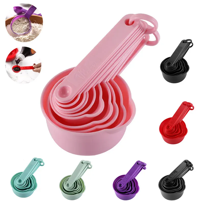 Measuring Cup Kitchen Set 11pcs/Set Multicolor Plastic Measure Spoon Portable DIY Baking Supplies Stack-able Scale Spoon