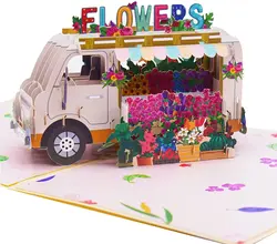 Xieli Custom 3D Flower Truck Pop Up Card Laser Cut Mothers Day Card Handmade Thank You Cards With Envelope