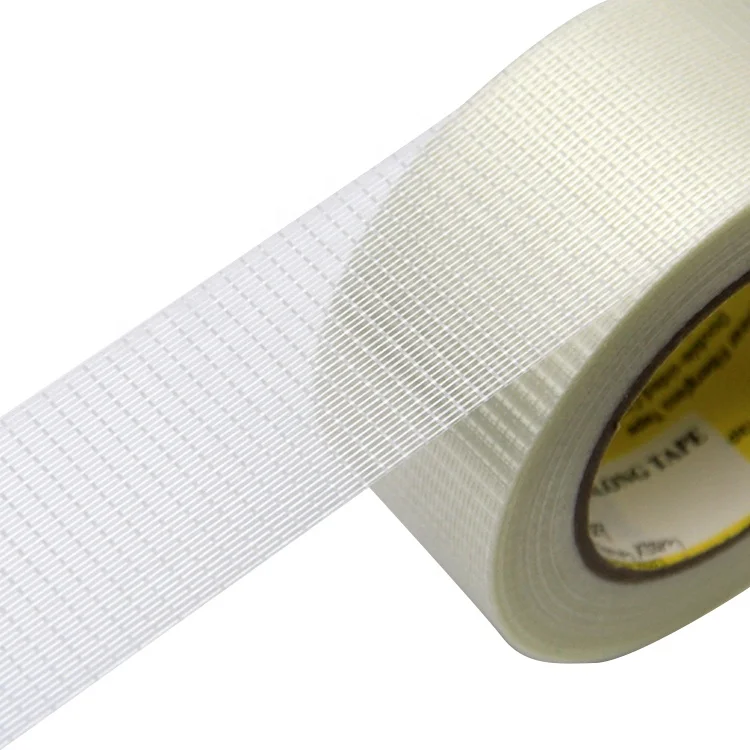 JLW-329 High Strength Single Sided Synthetic Rubber PET Film Backed Bi-directional Filament Tape For Carton Packing