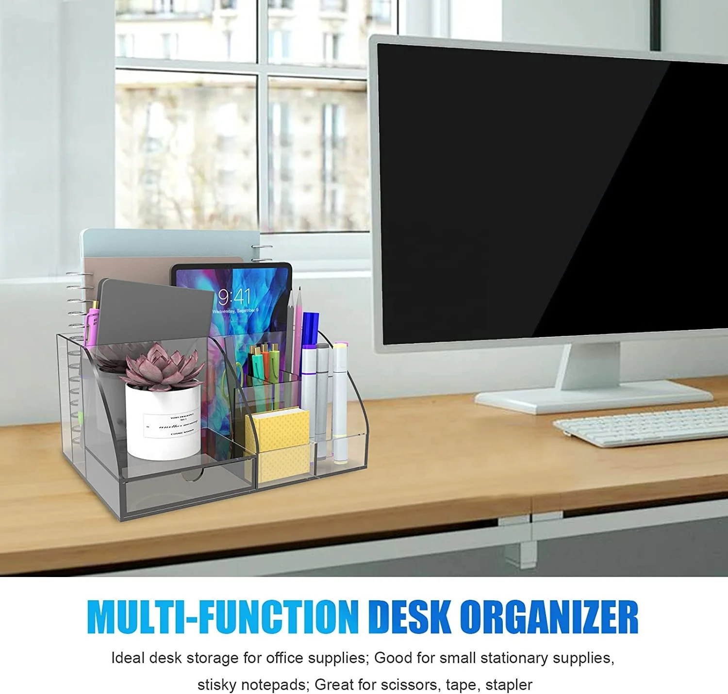Clear Desk Organizer Office Accessories Multifunctional Acrylic Functional Desk Organizer with 8 Compartments