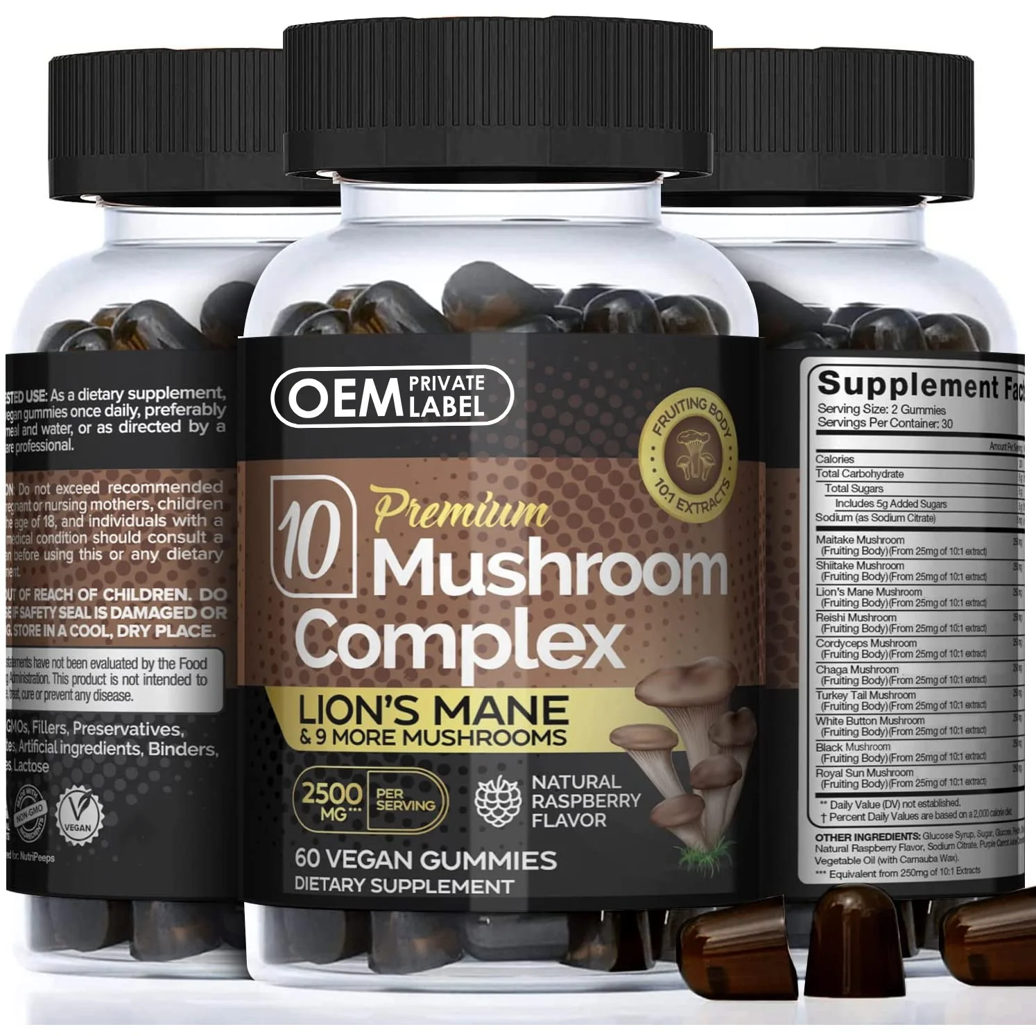 OEM Mushroom Extract Lions Mane Mushroom Gummies Reishi Maitake Cordyceps Chaga Shiitake Nootropic Brain Vegan Mushroom Gummies
