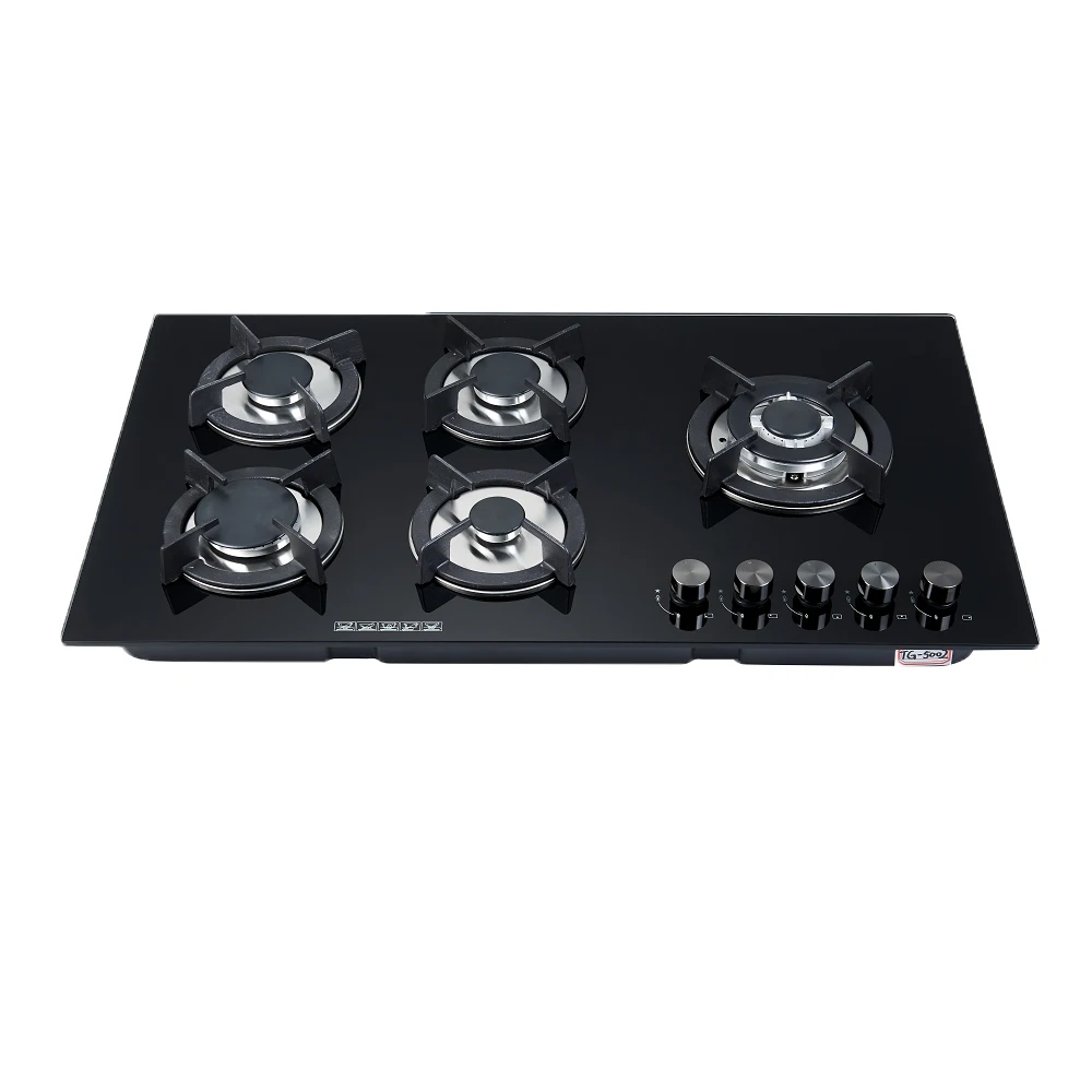 Закаленное стекло панели встроенный Sabaf 5 горелок LPG портативная газовая плита