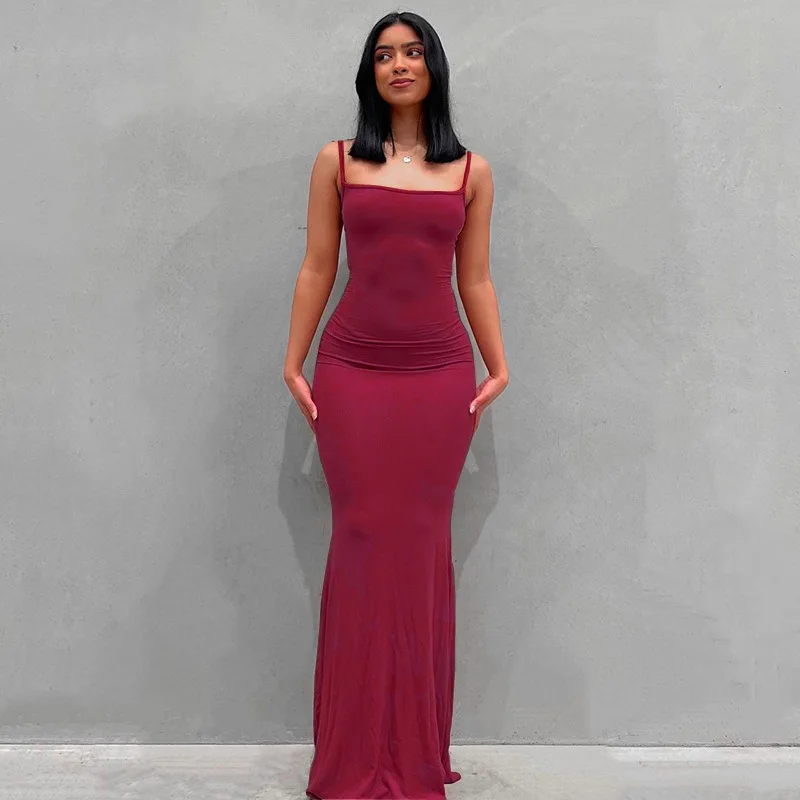 Custom Logo kim kardashian dress dupes long dress modal bodycon lounge Women Maxi basic sleeveless spandex soft Lounge Slip Dresses