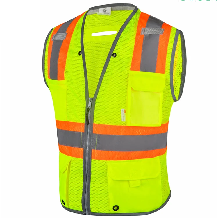 Reflective Vest Jacket Strip Fabric Construction custom logo Security Safety Vest High Visibility Work Reflective Clothing