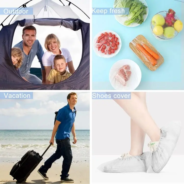 Custom 100~200pcs Waterproof Thickening Elastic Clear Bathing Cap Salon Hotel Travel Disposable Plastic Pe Shower Cap For Unisex