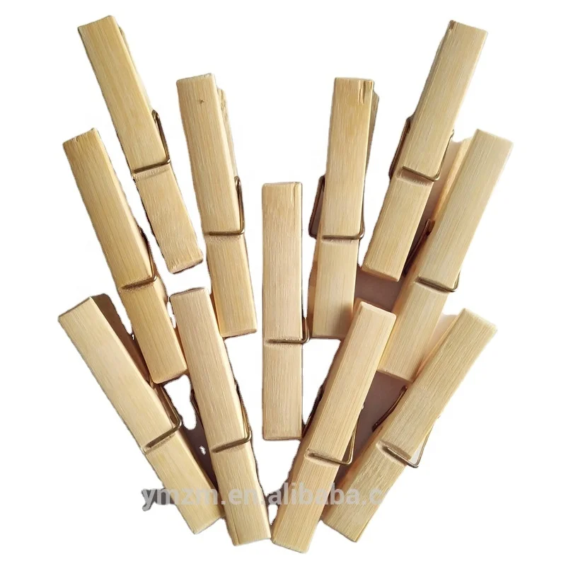 Large bamboo clothespin wood clip metal pegs