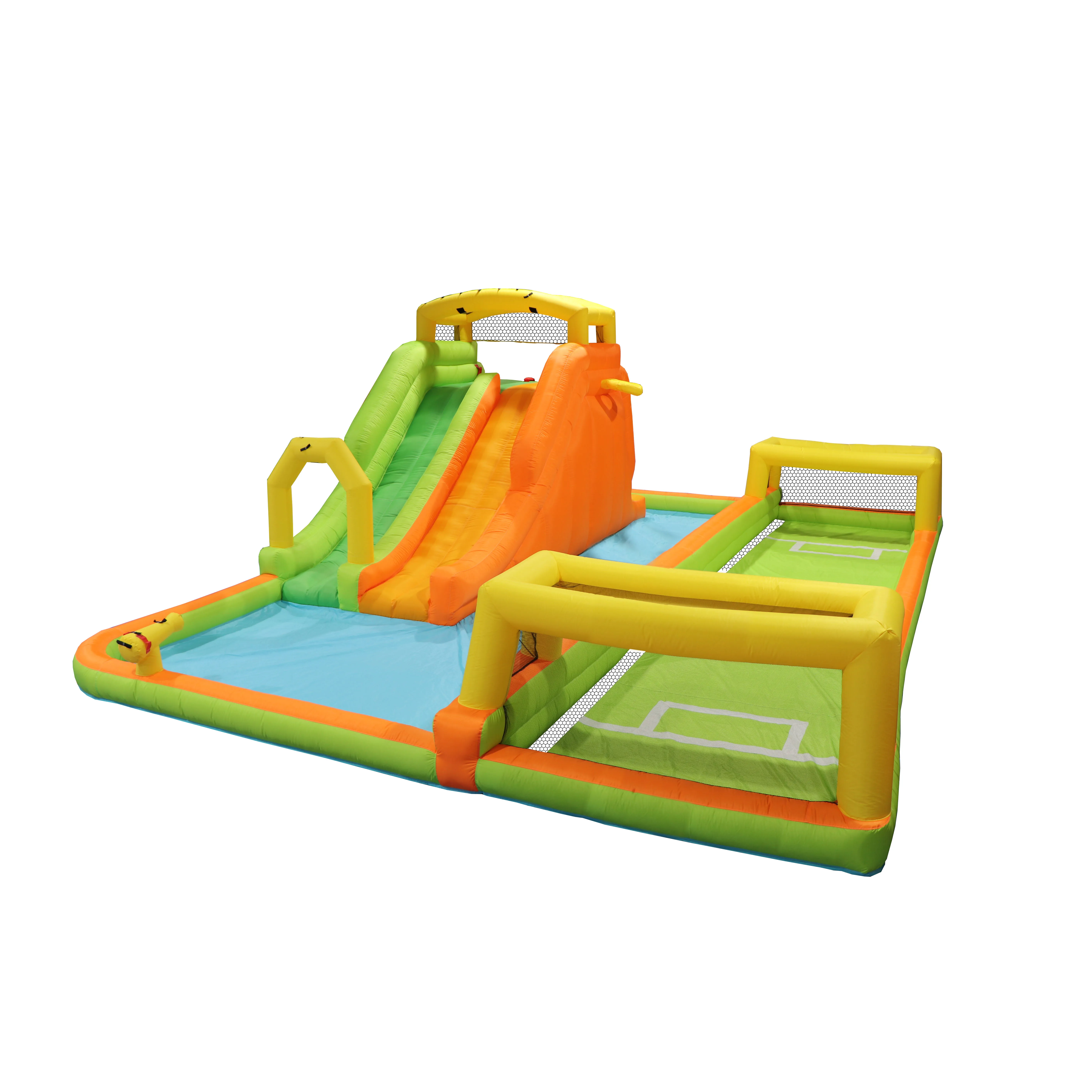 Wholesale Indoor Home Small Dual Slide Water Park Inflatable Bouncer Football game For Kids with Blower