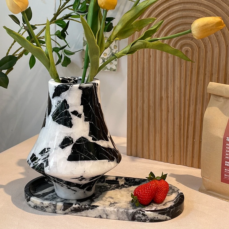 stonekocc Marble Vase Light Luxury Senior Sense of Living Room Decorative Ornaments Hotel Designer Flower Arrangement Florist